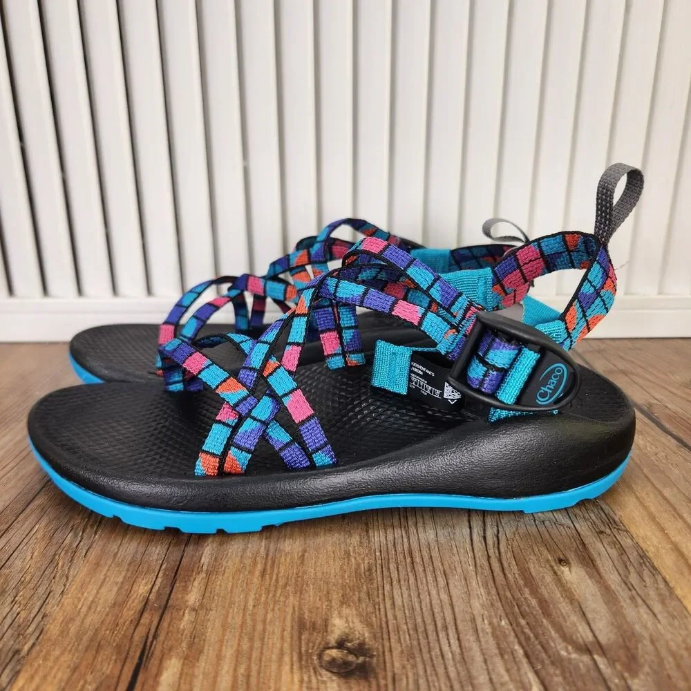 Chaco ZX/1 Ecotread Kids Sz 4M Break Teal Colorful Strappy Beach Sandals J180264